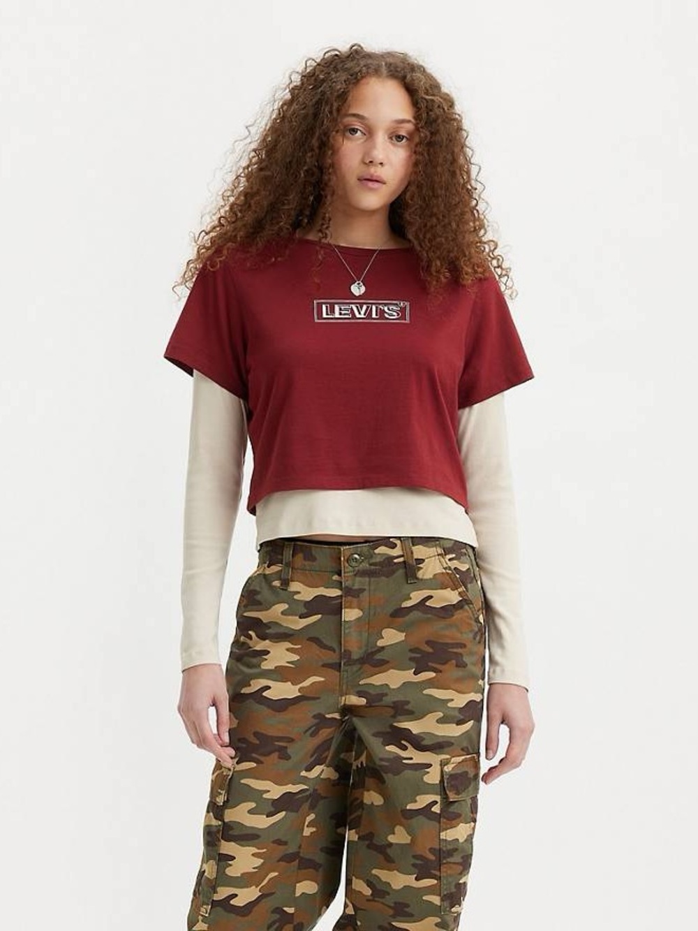 Levi's Burgundy Red Graphic Box Logo Crop T-Shirt | Women's Medium